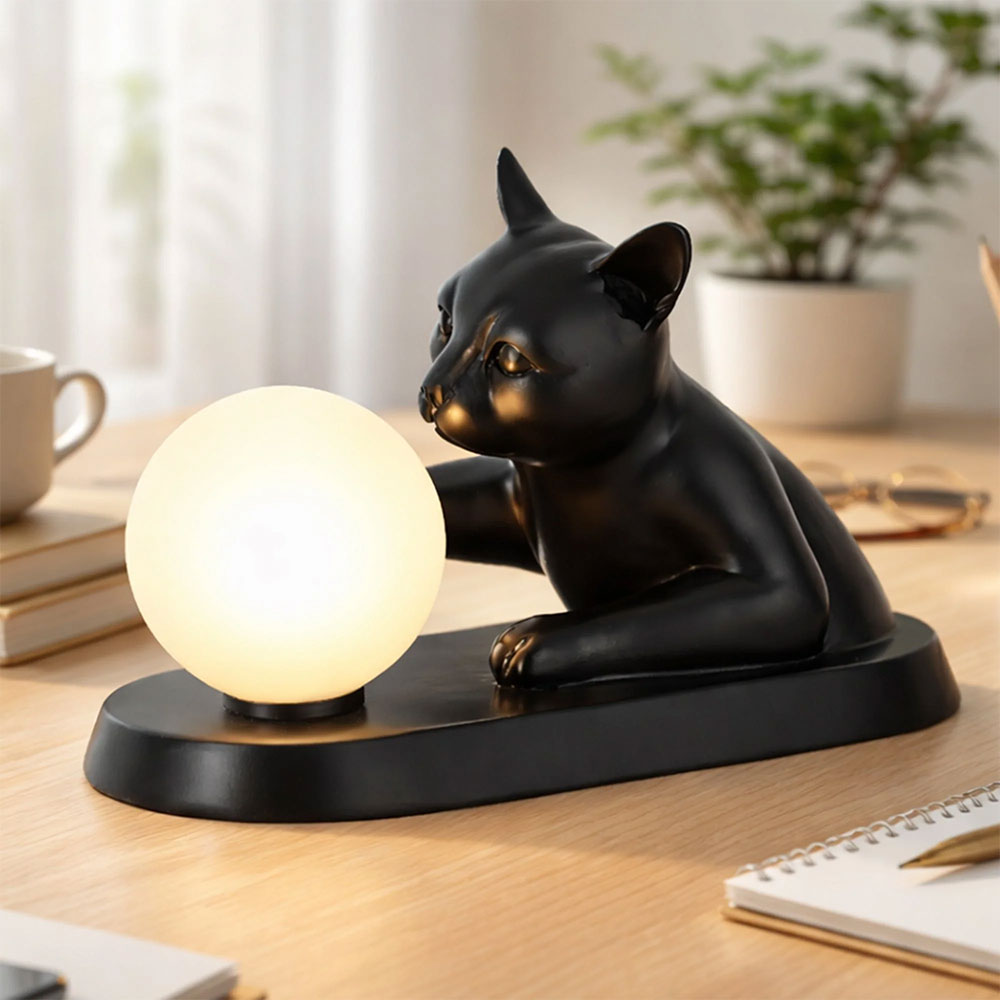 Cat Touching Ball LED Table Lamp Black - LL-LED-36