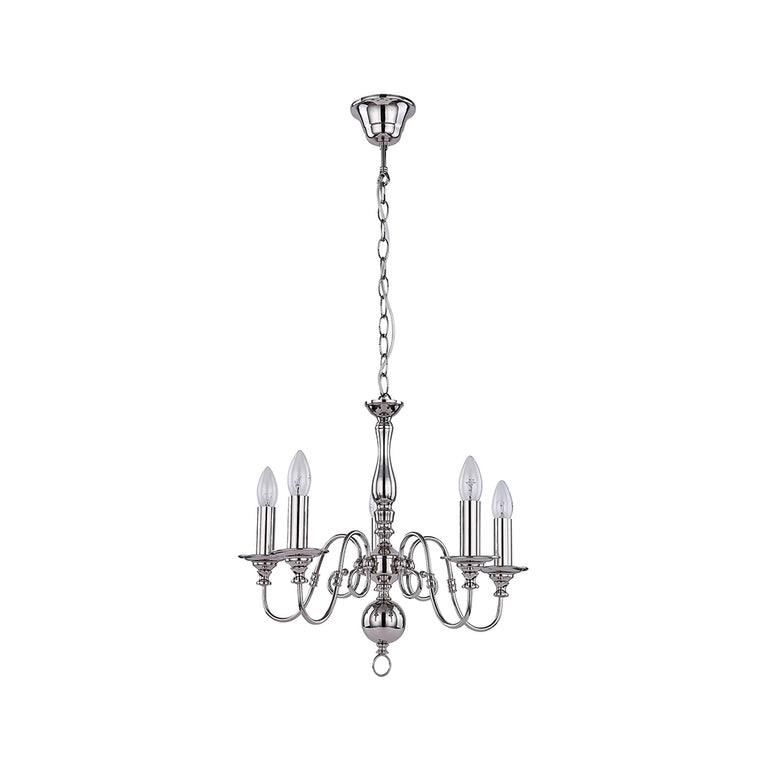 Ganeed Rustic 5 Light Pendant Small Polished Nickel - LL002CH115S