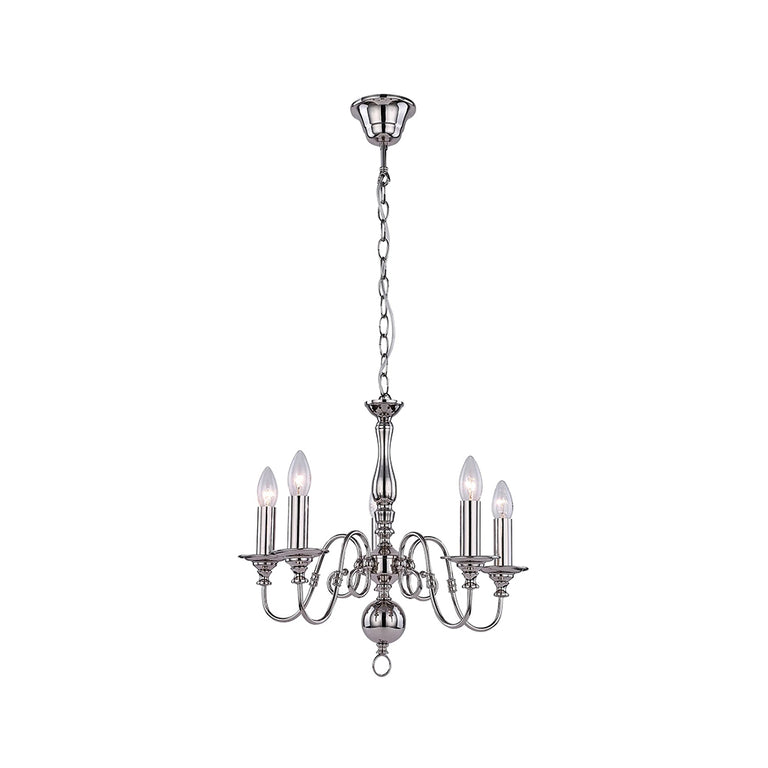 Ganeed Rustic 5 Light Pendant Small Polished Nickel - LL002CH115S