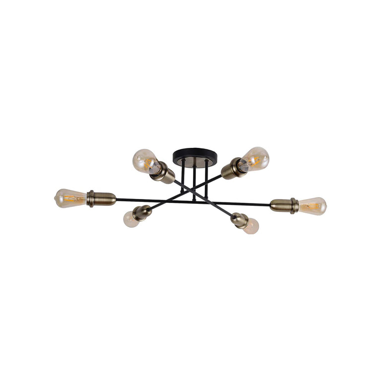 Leonor 6 Light Ceiling Light Matt Black / Antique Brass - LL002CL070