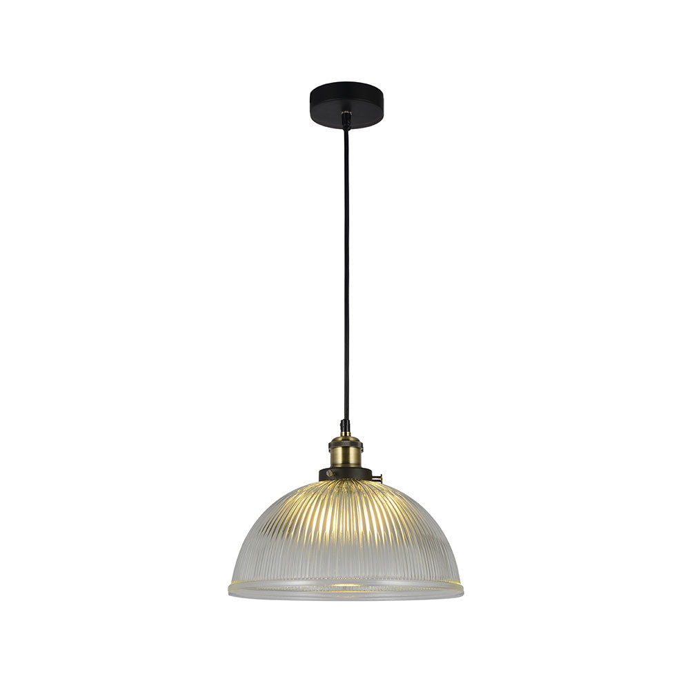 Tristan Domed Glass Ribbed Pendant Light Clear - LL002PL056C