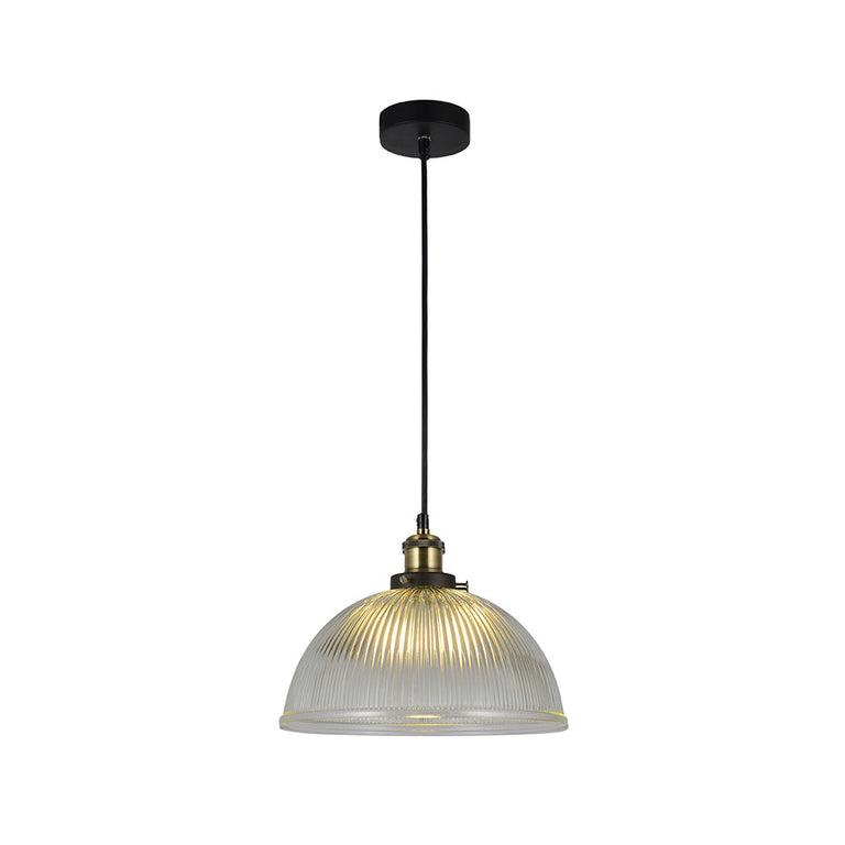 Tristan Domed Glass Ribbed Pendant Light Clear - LL002PL056C