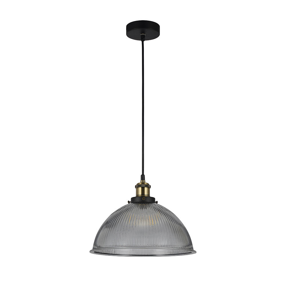 Tristan Domed Glass Ribbed Pendant Light Grey - LL002PL056GR