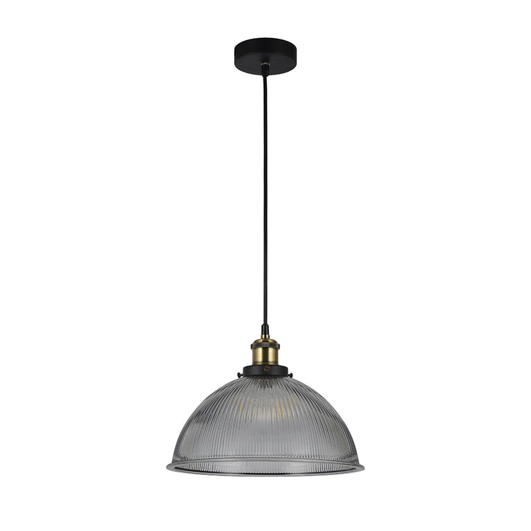 Tristan Domed Glass Ribbed Pendant Light Grey - LL002PL056GR