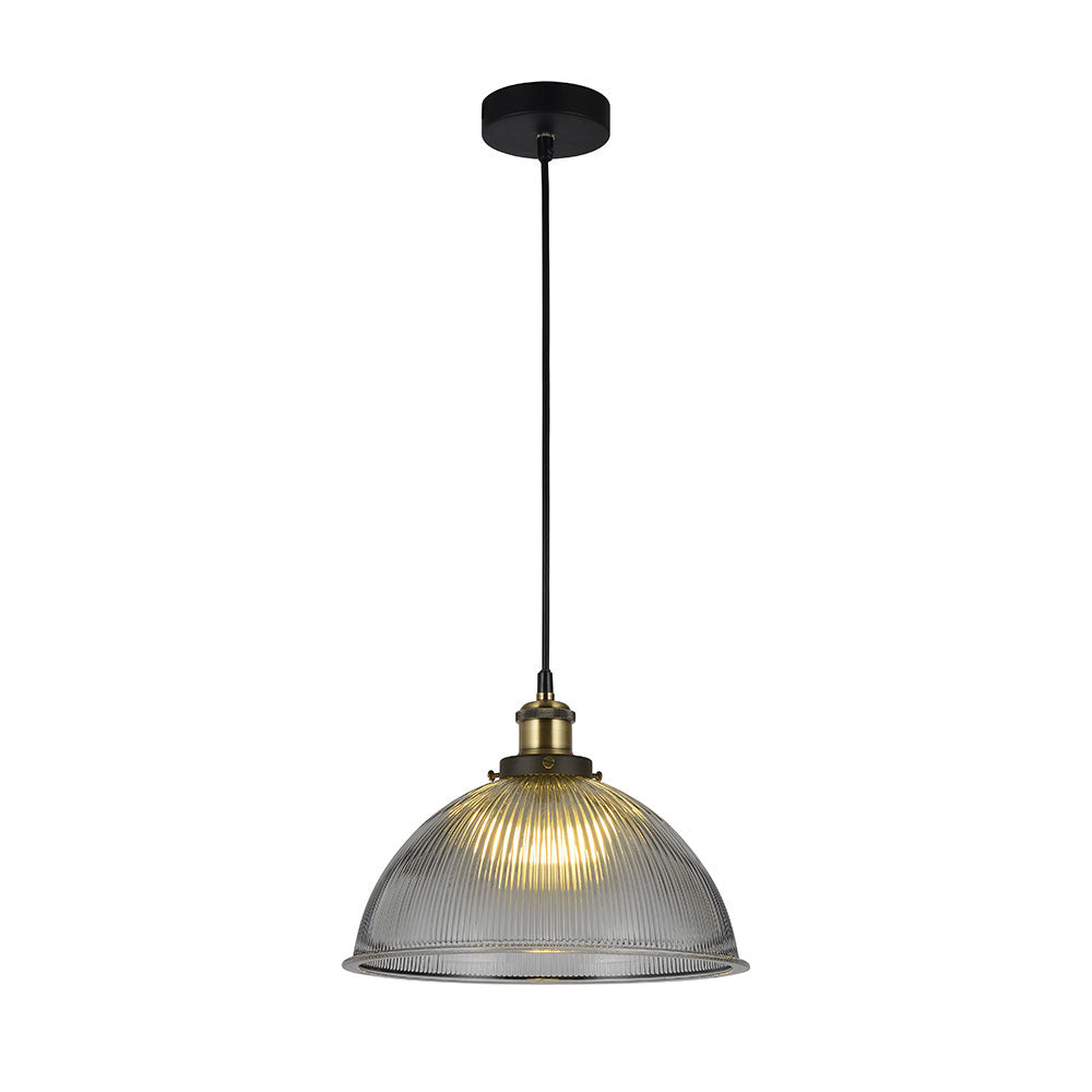 Tristan Domed Glass Ribbed Pendant Light Grey - LL002PL056GR