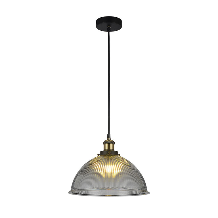 Tristan Domed Glass Ribbed Pendant Light Grey - LL002PL056GR
