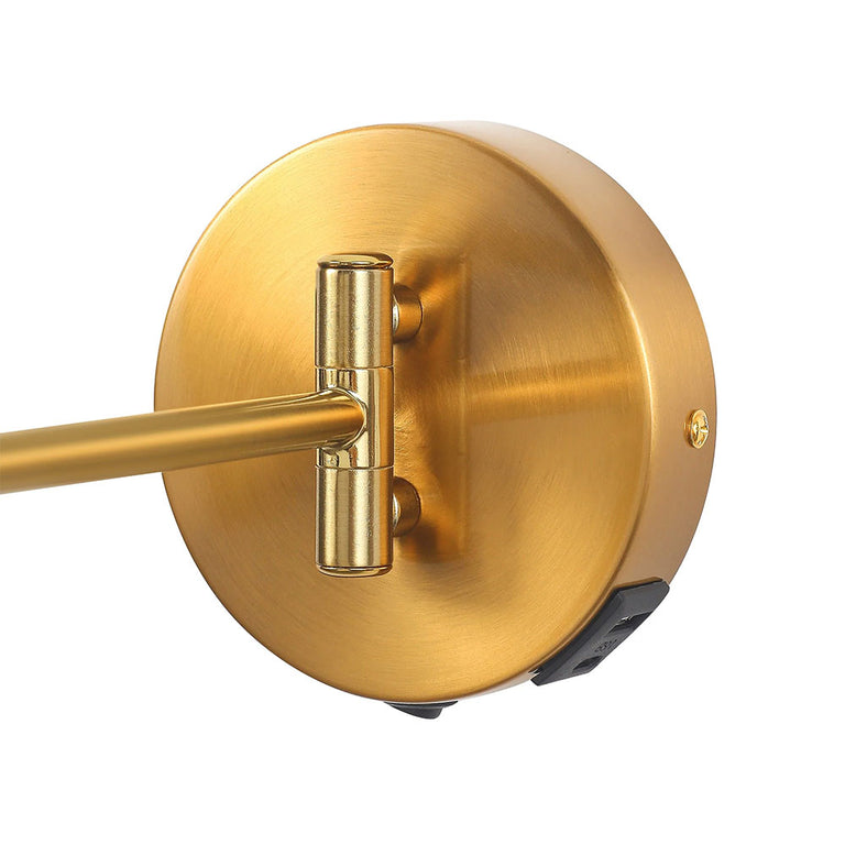 Beatrice Swing Arm Wall Lamp With Charging Ports Brass - LL002WL027BR