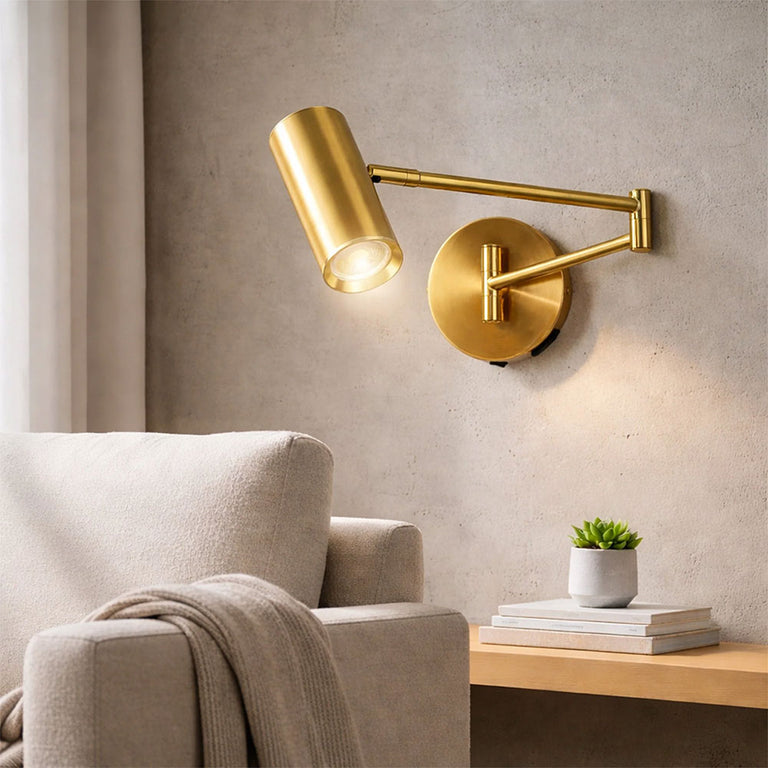 Beatrice Swing Arm Wall Lamp With Charging Ports Brass - LL002WL027BR