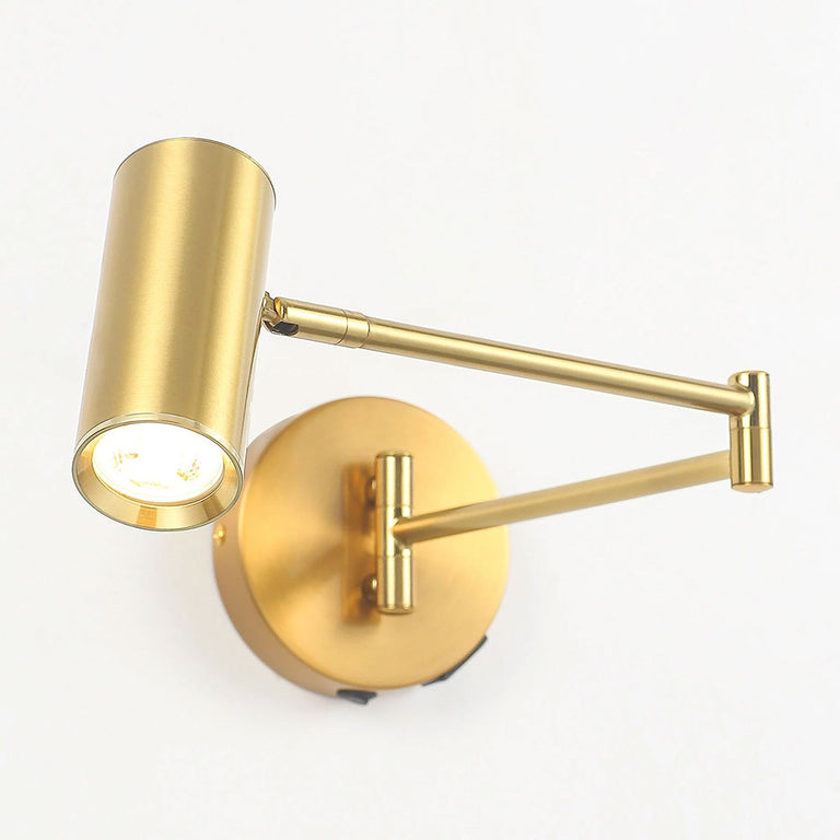 Beatrice Swing Arm Wall Lamp With Charging Ports Brass - LL002WL027BR