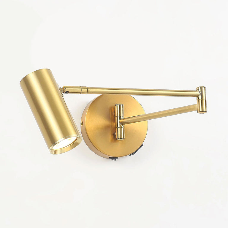 Beatrice Swing Arm Wall Lamp With Charging Ports Brass - LL002WL027BR