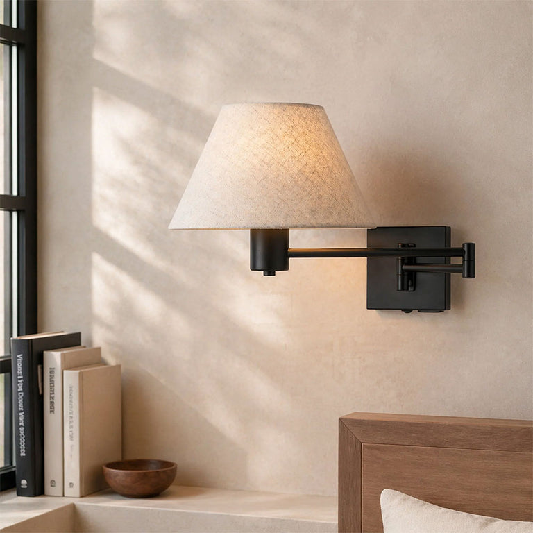 Elspet Swing Arm Wall Lamp With Charging Ports Matt Black - LL002WL028B