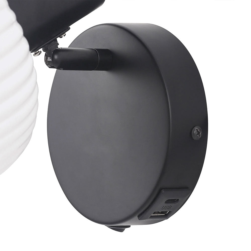Freja Reading Wall Lamp With Charging Ports Matt Black - LL002WL030