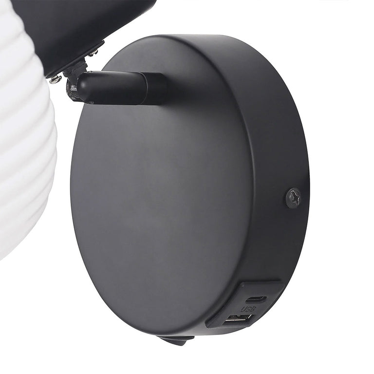 Freja Reading Wall Lamp With Charging Ports Matt Black - LL002WL030