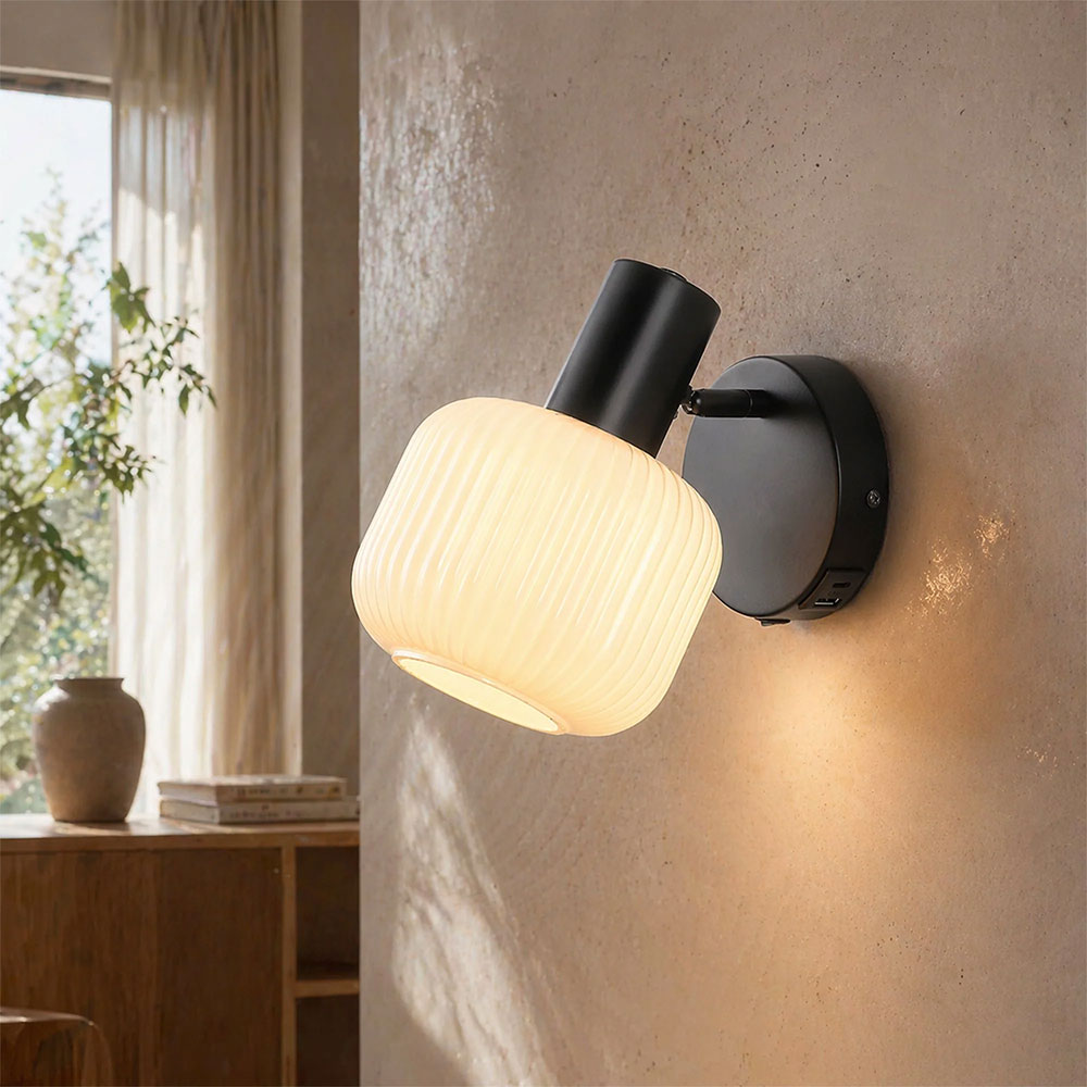 Freja Reading Wall Lamp With Charging Ports Matt Black - LL002WL030