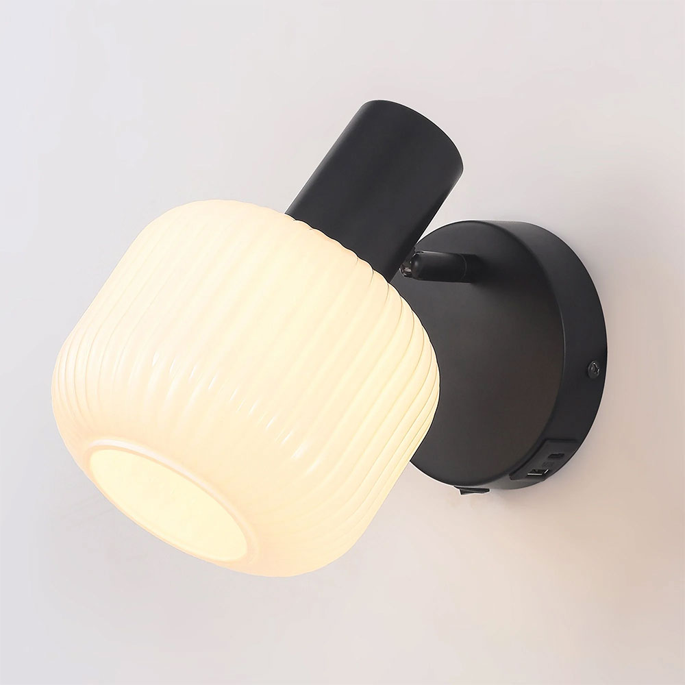 Freja Reading Wall Lamp With Charging Ports Matt Black - LL002WL030