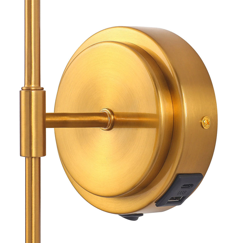Sigrid Reading Wall Lamp With Charging Ports Brass - LL002WL032