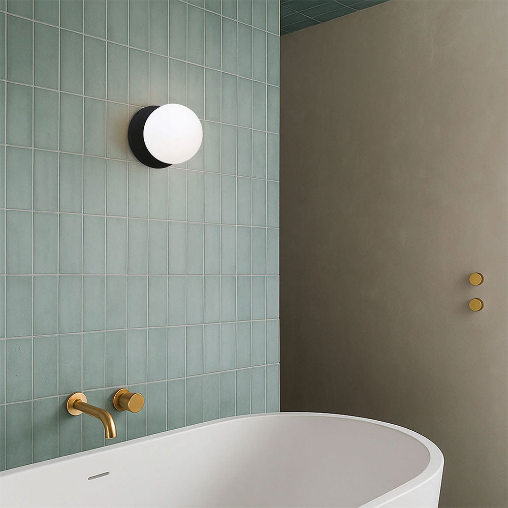Odessa Opal Frosted Glass LED Wall Light With Black Base Small / Warm White - LM002WL001