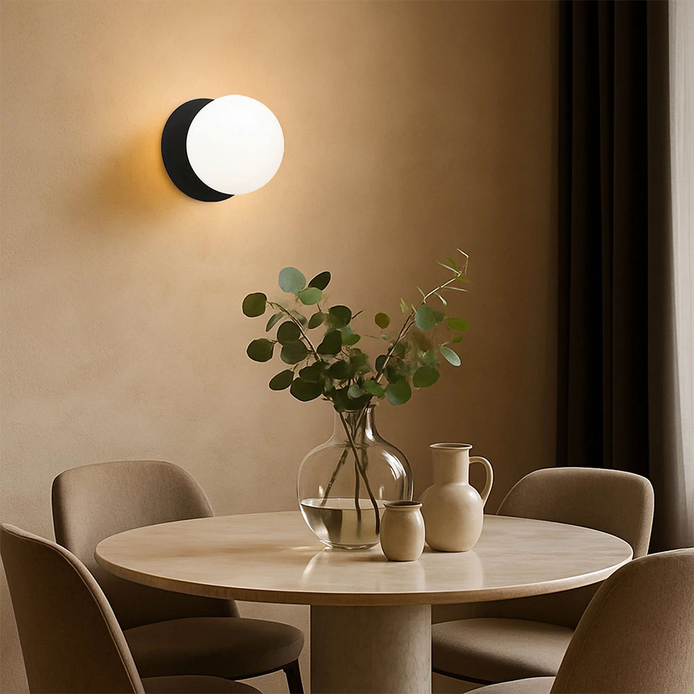 Odessa Opal Frosted Glass LED Wall Light With Black Base Small / Warm White - LM002WL001
