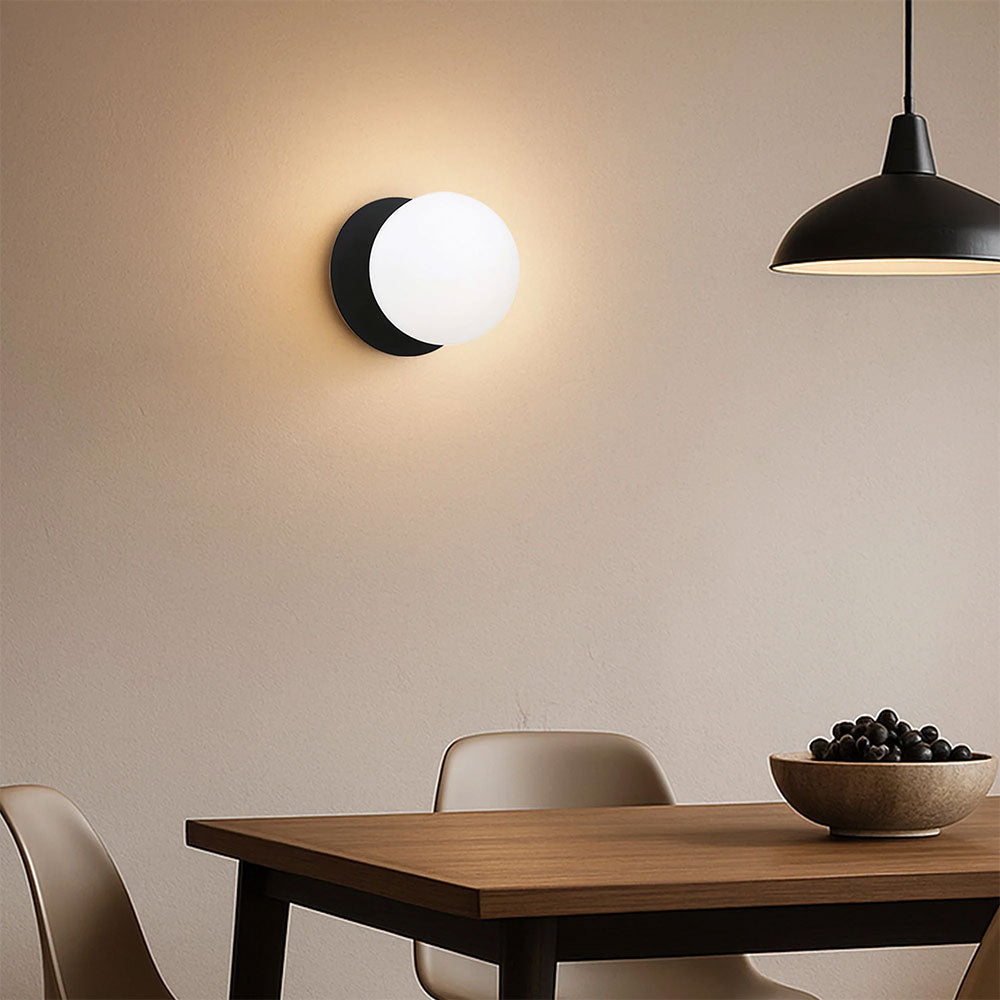 Odessa Opal Frosted Glass LED Wall Light With Black Base Small / Warm White - LM002WL001