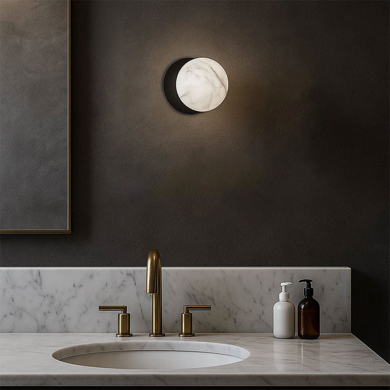 Odessa Marble Opal Glass LED Wall Light With Black Base Small / Cool White - LM002WL042
