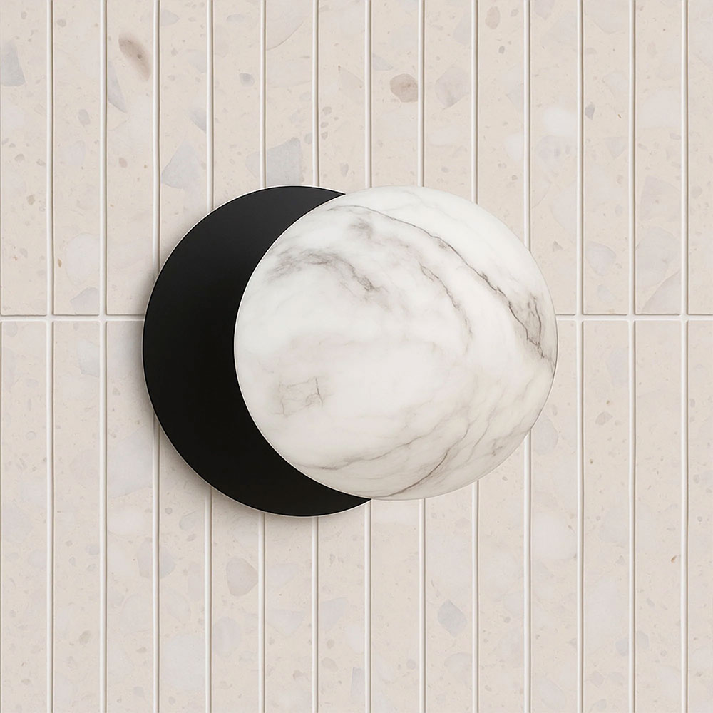 Odessa Marble Opal Glass LED Wall Light With Black Base Small / Cool White - LM002WL042