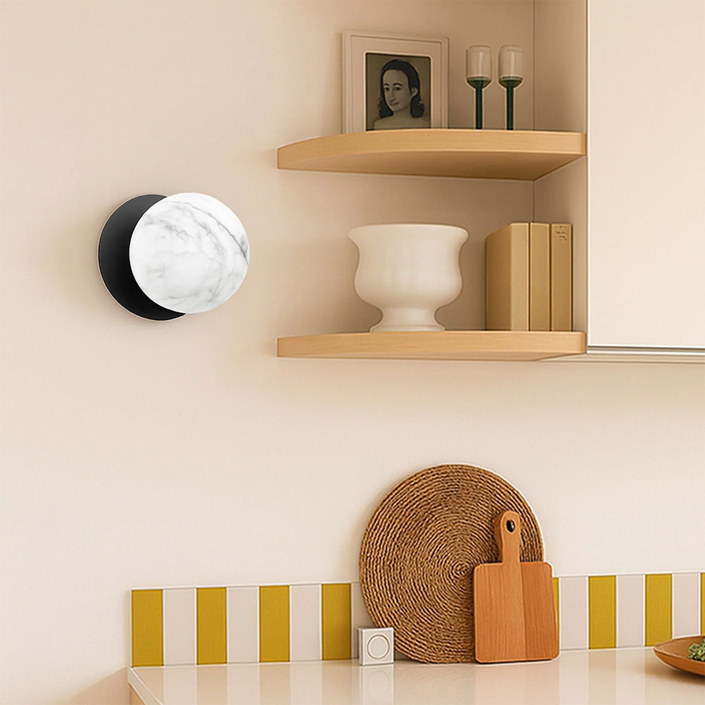 Odessa Marble Opal Glass LED Wall Light With Black Base Small / Cool White - LM002WL042