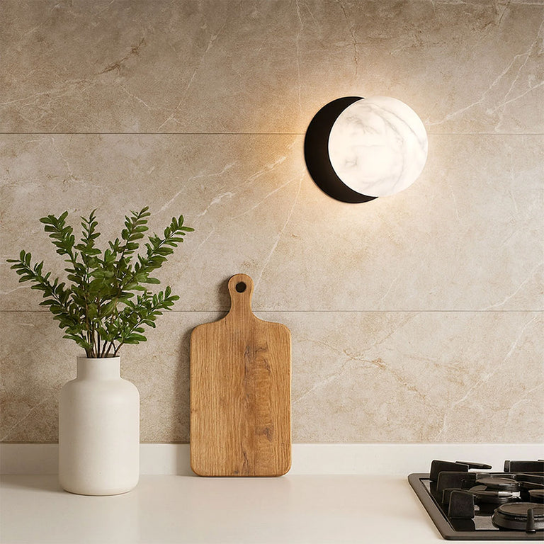 Odessa Marble Opal Glass LED Wall Light With Black Base Small / Cool White - LM002WL042