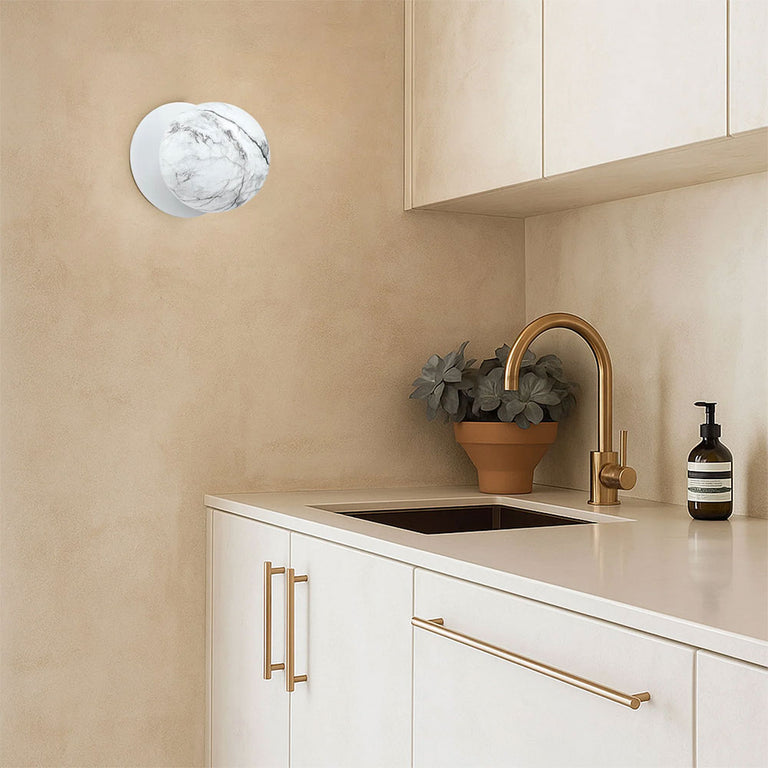 Odessa Marble Opal Glass LED Wall Light With White Base Small / Cool White - LM002WL046