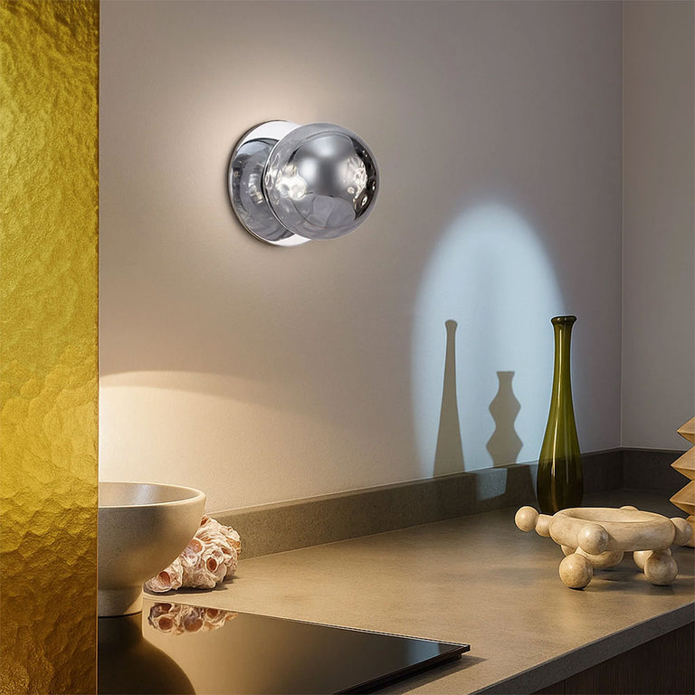 Odessa Molten Ripple Glass LED Wall Light With Chrome Base Small / Warm White - LM002WL011