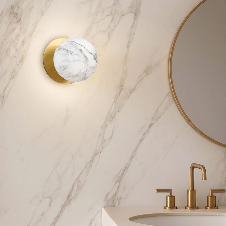 Odessa Marble Opal Glass LED Wall Light With Brass Base Small / Warm White - LM002WL014