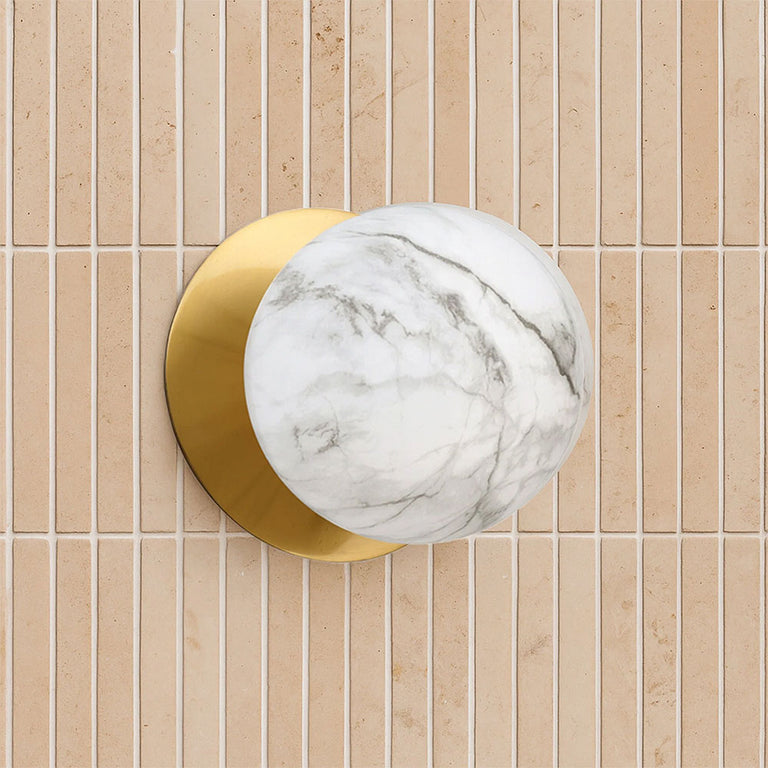 Odessa Marble Opal Glass LED Wall Light With Brass Base Small / Cool White - LM002WL054