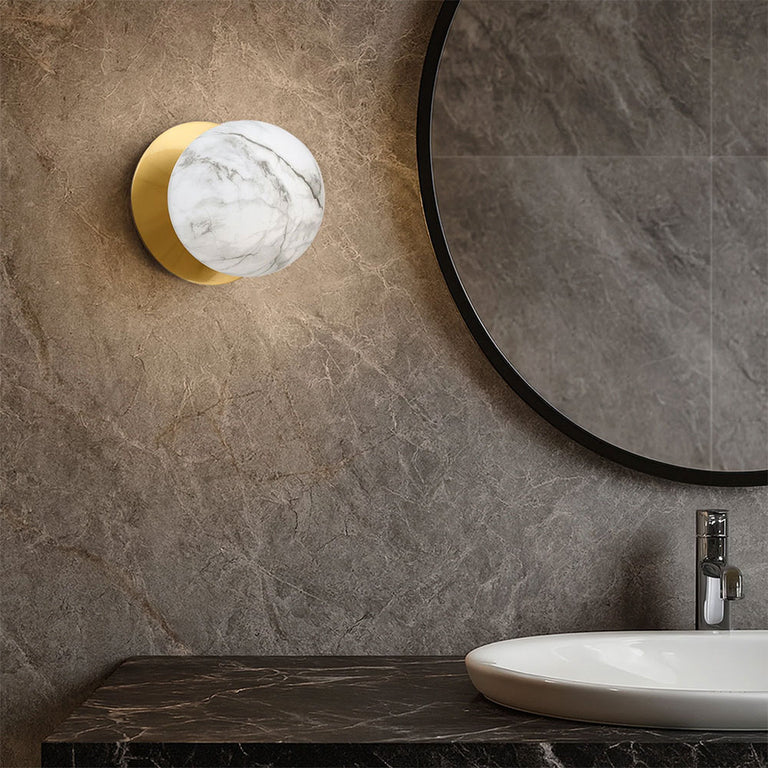Odessa Marble Opal Glass LED Wall Light With Brass Base Small / Warm White - LM002WL014