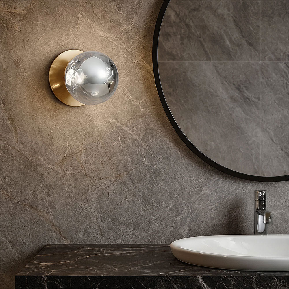 Odessa Molten Ripple Glass LED Wall Light With Brass Base Small / Warm White - LM002WL015