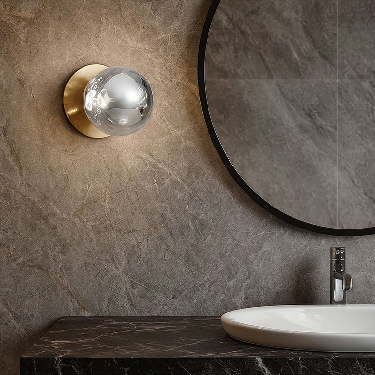 Odessa Molten Ripple Glass LED Wall Light With Brass Base Small / Warm White - LM002WL015