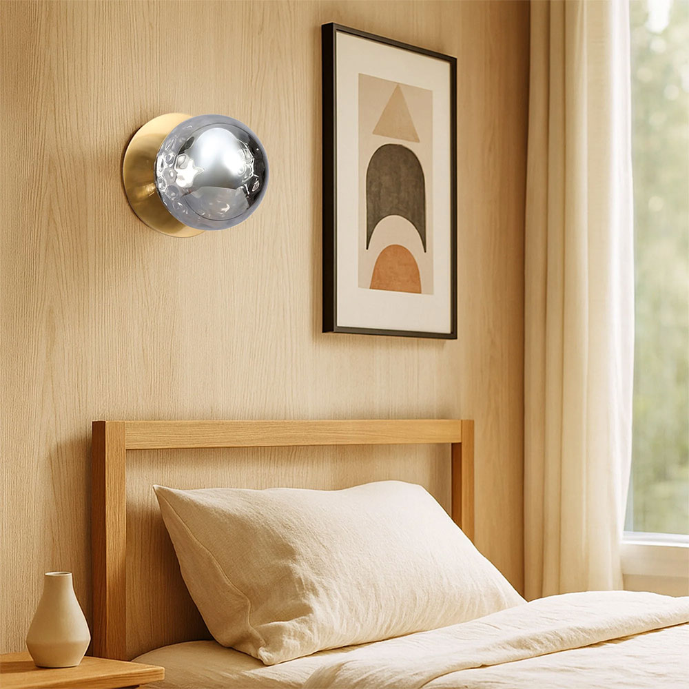 Odessa Molten Ripple Glass LED Wall Light With Brass Base Small / Warm White - LM002WL015