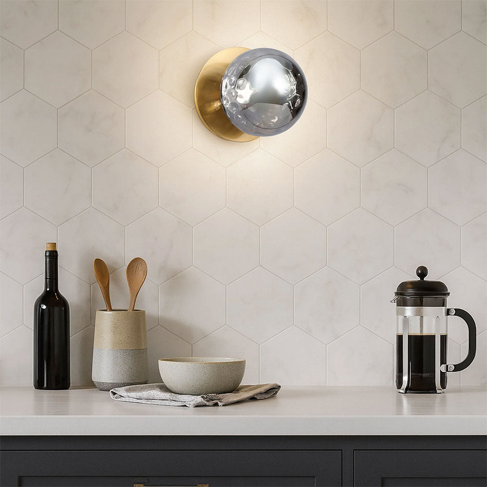 Odessa Molten Ripple Glass LED Wall Light With Brass Base Small / Warm White - LM002WL015