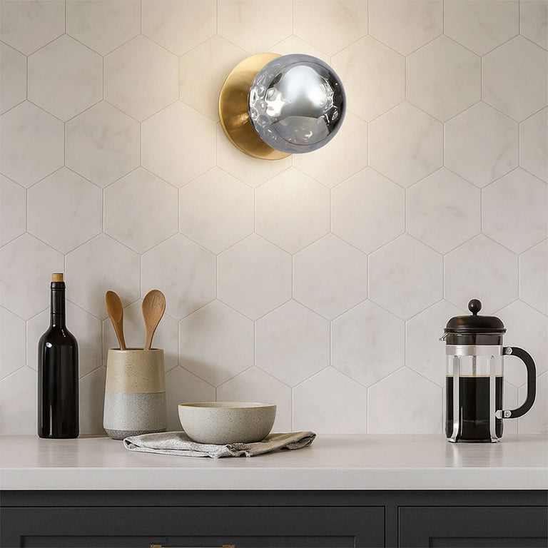 Odessa Molten Ripple Glass LED Wall Light With Brass Base Small / Warm White - LM002WL015