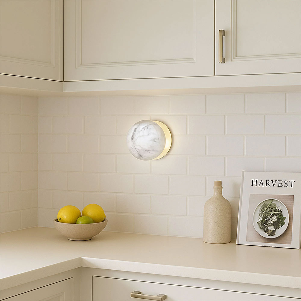 Odessa Marble Opal Glass LED Wall Light With Gold Base Small / Cool White - LM002WL058