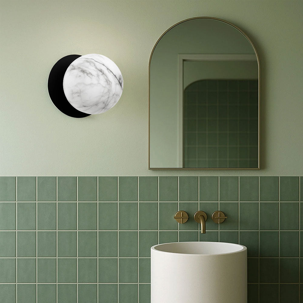 Odessa Marble Opal Glass LED Wall Light With Black Base Large / Cool White - LM002WL062