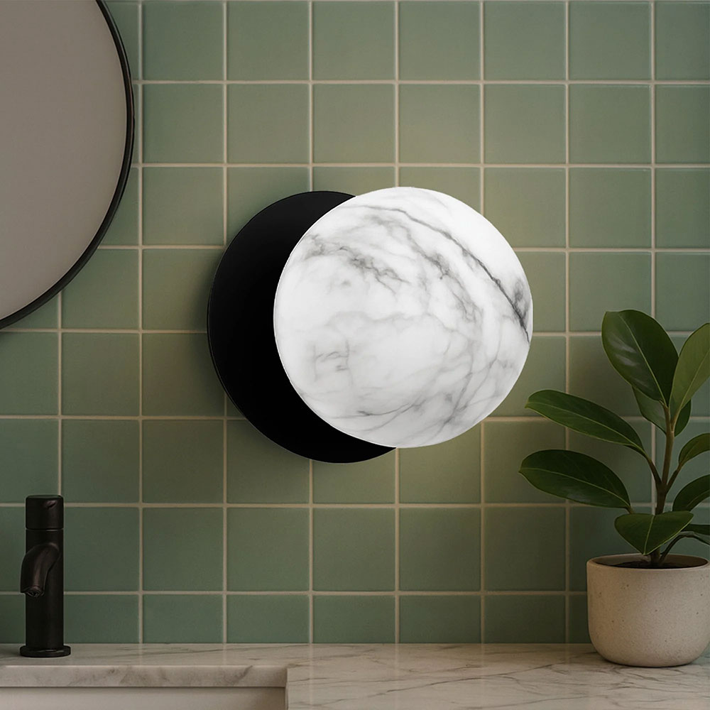 Odessa Marble Opal Glass LED Wall Light With Black Base Large / Cool White - LM002WL062