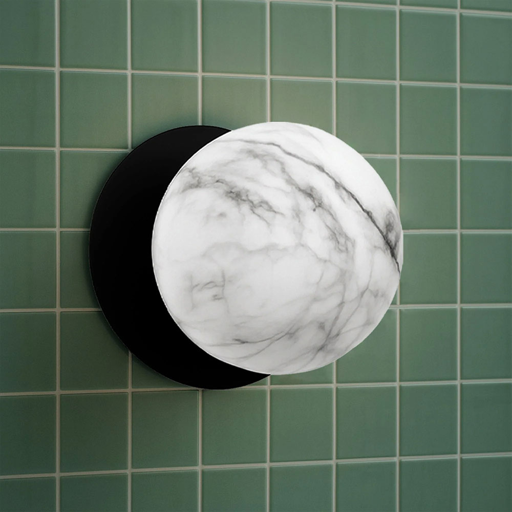 Odessa Marble Opal Glass LED Wall Light With Black Base Large / Cool White - LM002WL062