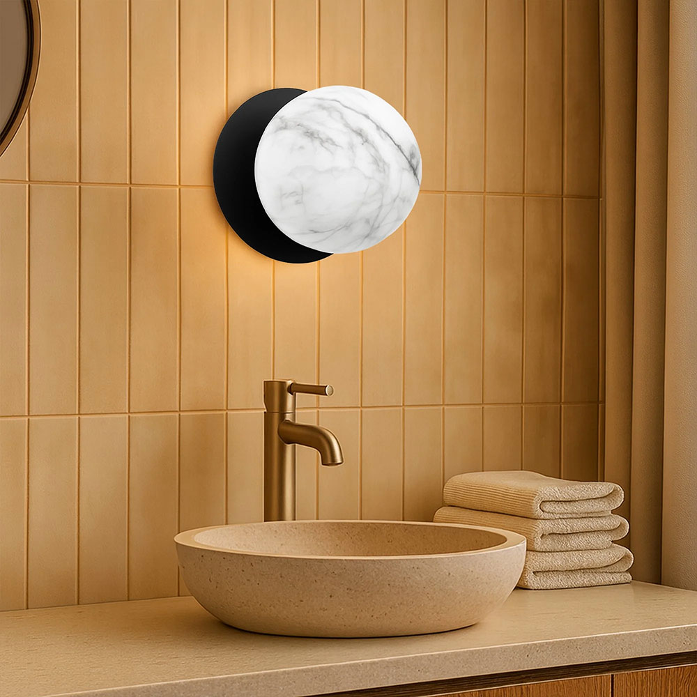 Odessa Marble Opal Glass LED Wall Light With Black Base Large / Cool White - LM002WL062