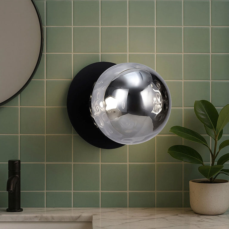 Odessa Molten Ripple Glass LED Wall Light With Black Base Large / Warm White - LM002WL023