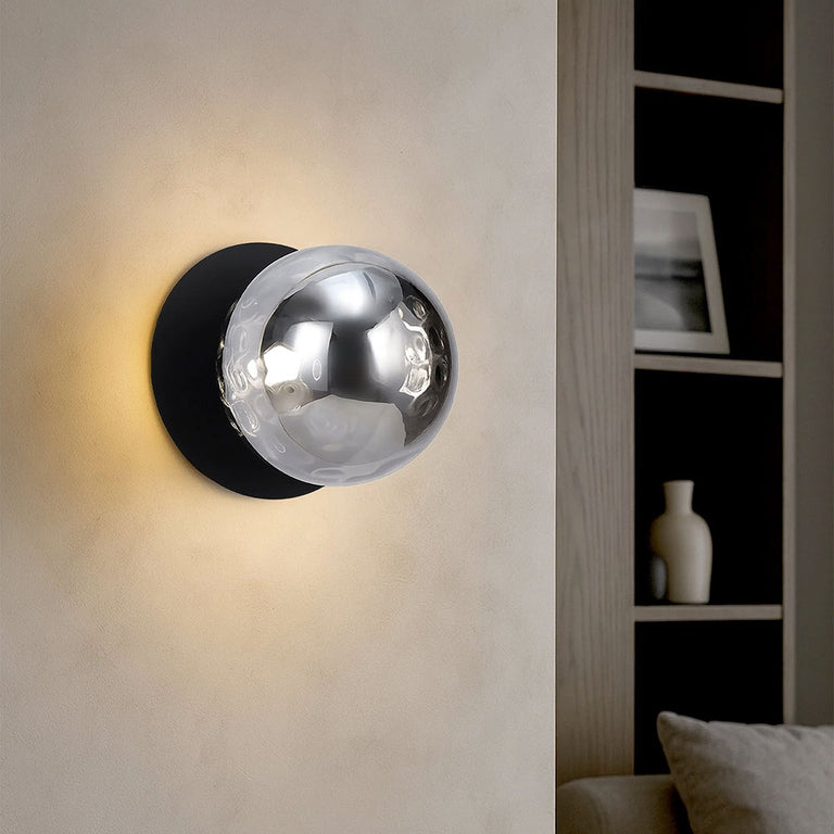 Odessa Molten Ripple Glass LED Wall Light With Black Base Large / Warm White - LM002WL023
