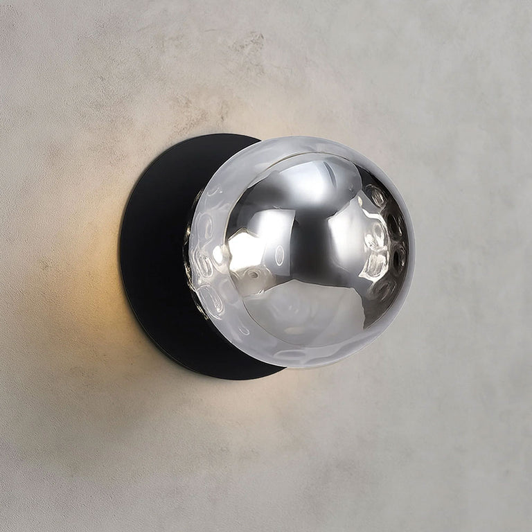 Odessa Molten Ripple Glass LED Wall Light With Black Base Large / Warm White - LM002WL023