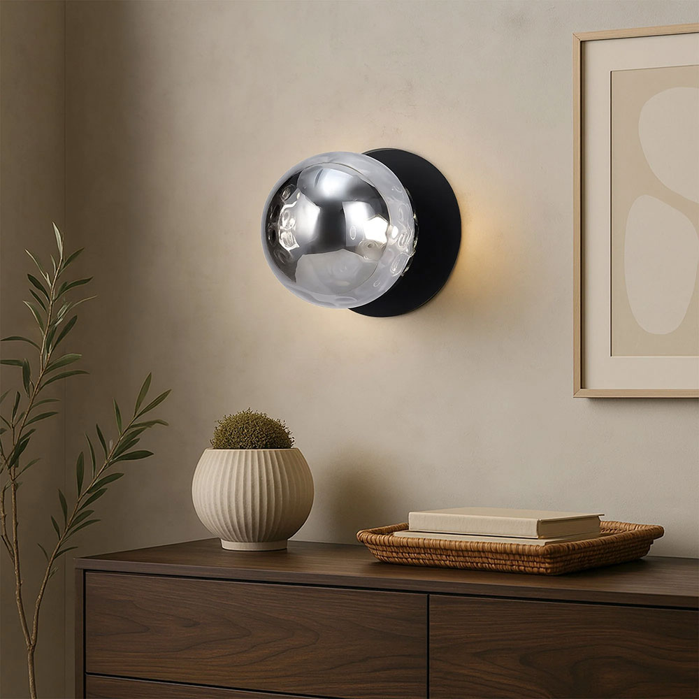 Odessa Molten Ripple Glass LED Wall Light With Black Base Large / Warm White - LM002WL023