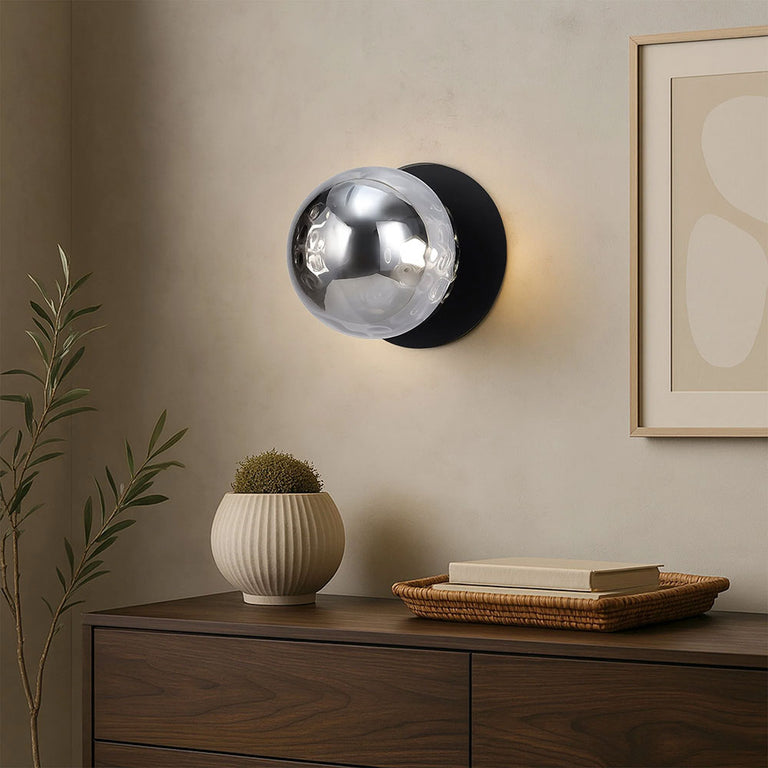 Odessa Molten Ripple Glass LED Wall Light With Black Base Large / Warm White - LM002WL023