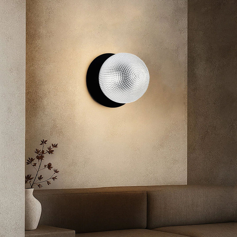 Odessa Diamond Cut Glass LED Wall Light With Black Base Large / Cool White - LM002WL064