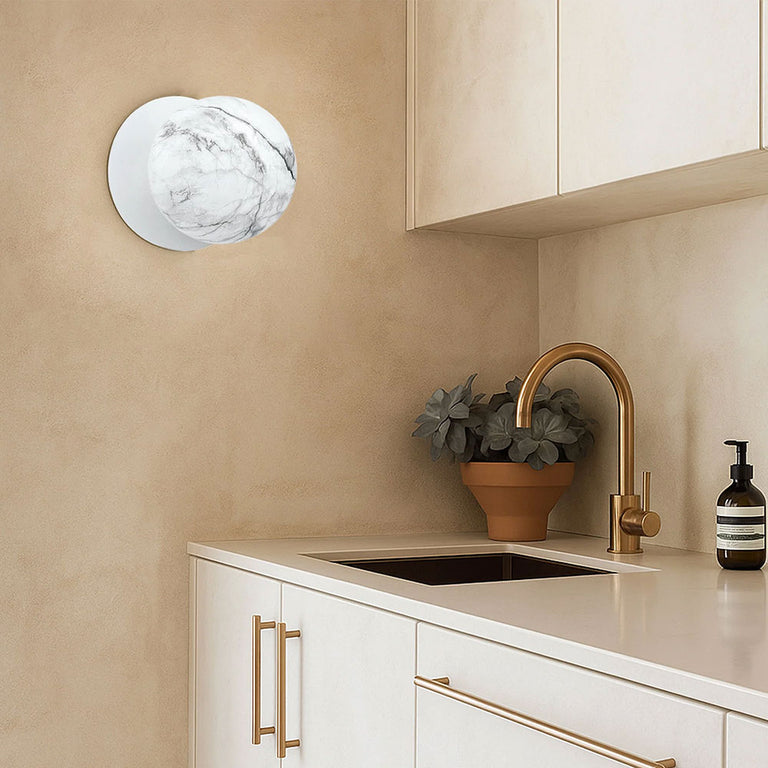 Odessa Marble Opal Glass LED Wall Light With White Base Large / Warm White - LM002WL026