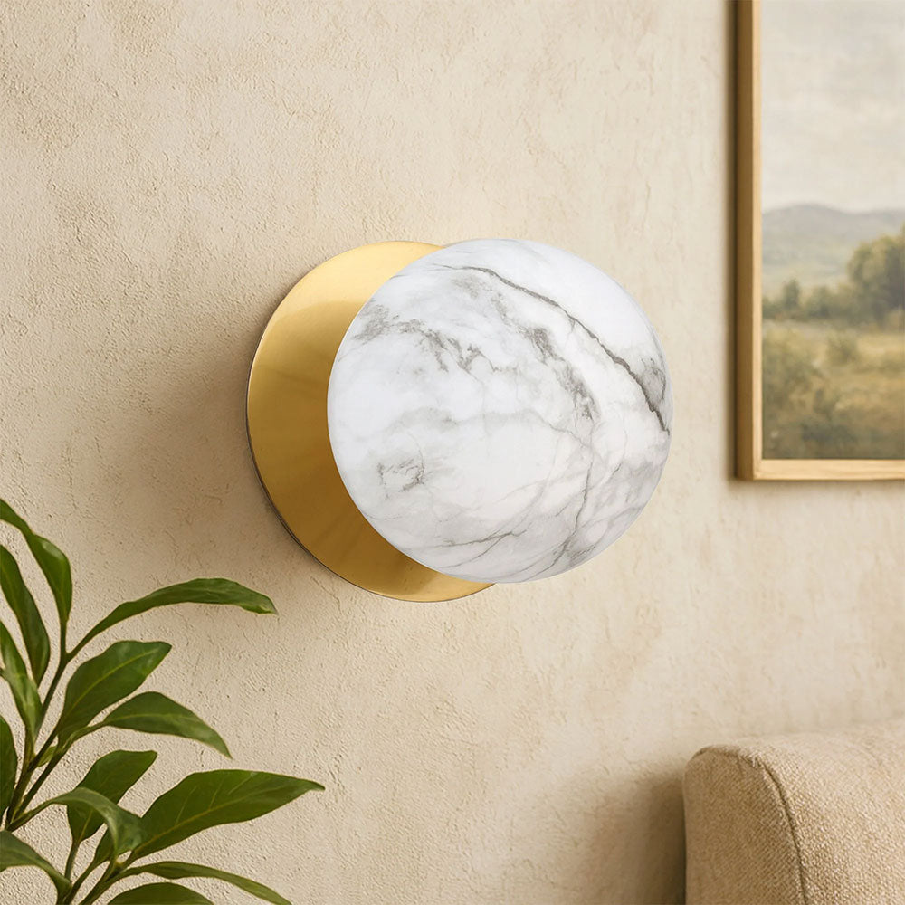 Odessa Marble Opal Glass LED Wall Light With Brass Base Large / Warm White - LM002WL034